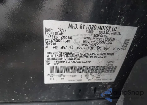 2013 Ford Explorer Sport from USA, damaged, VIN 1FM5K8GT3DGB32340